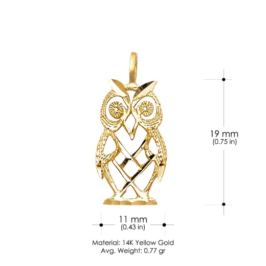 14K Gold Owl Charm Pendant - Ioka Jewelry