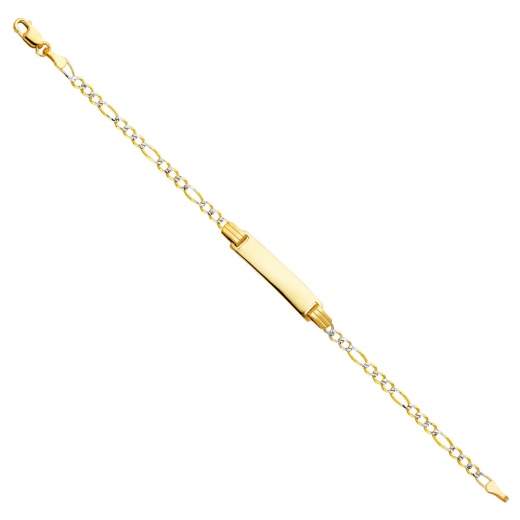 14K Solid Gold Figaro 3+1 Wp Baby Id Bracelet - 6'