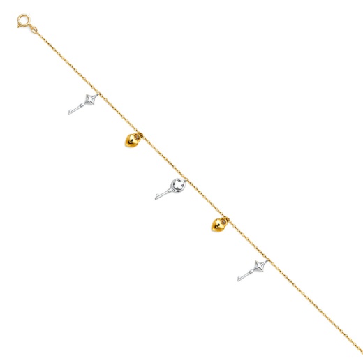Ioka 14K Gold Hanging Key To Heart Charm Anklet - 9+1"