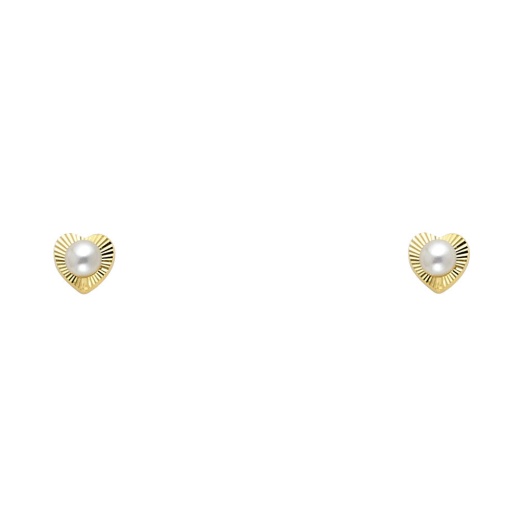 14K Gold Diamond Cut Heart & Pearl Stud Earrings (2.7Mm) - Ioka