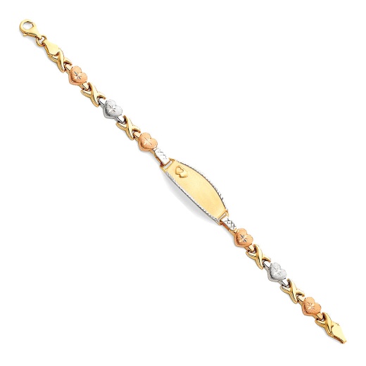 14K Gold Light Stampato Hearts Engravable Id Hugs And Kisses Bracelet - 6"