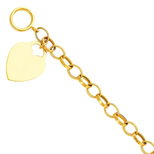 Ioka 14K Solid Gold Light Hollow Bracelet With Heart Pendant - 7.5'