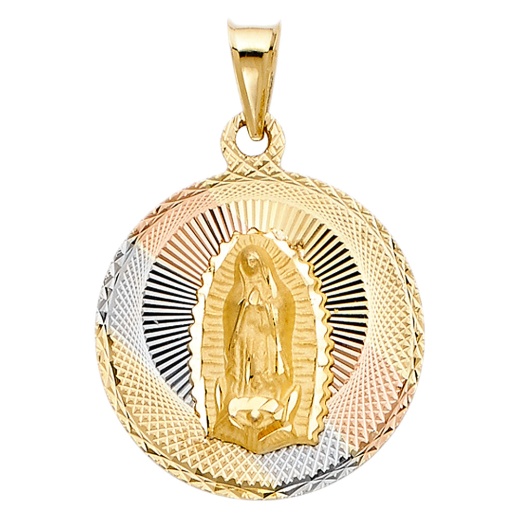 14K Gold Diamond Cut Guadalupe Stamp Religious Pendant