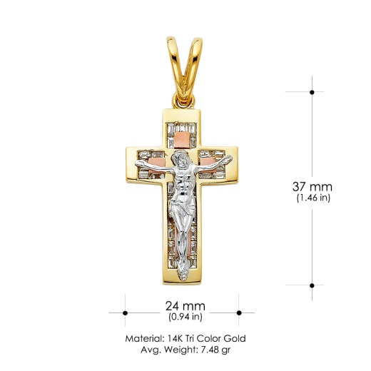 14K Gold Cz Religious Crucifix Charm Pendant - Ioka
