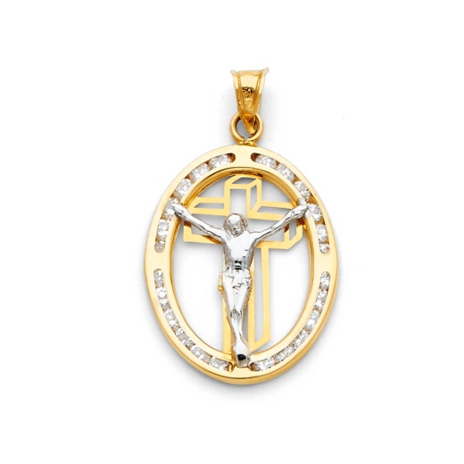 14K Gold Religious Jesus Christ Cz Charm Pendant - Ioka Jewelry