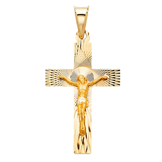 14K Gold Ioka Religious Crucifix Stamp Charm Pendant