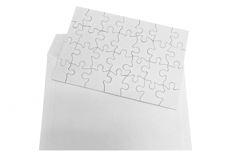 Inovart Puzzle-It 28-Piece Blank Puzzles w/Envelopes, 12 Puzzles w/ Envelopes Per Package, 5 -1/2" x 8", White