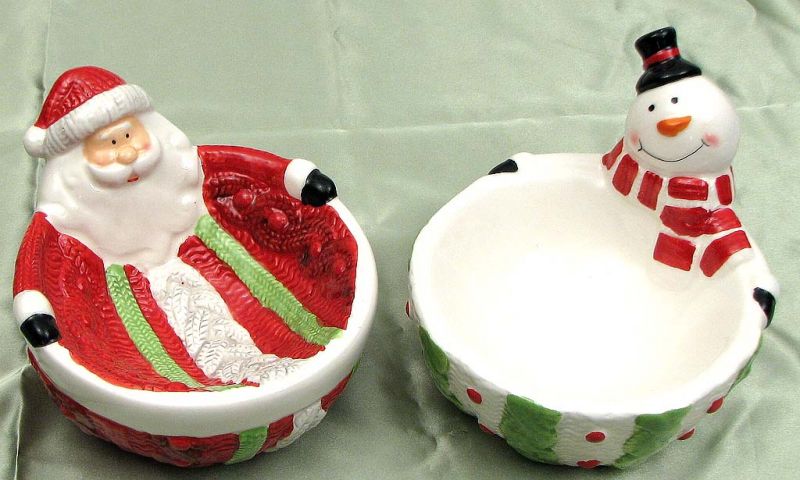 Ceramic Santa & Snowman Bowls Set Of 2