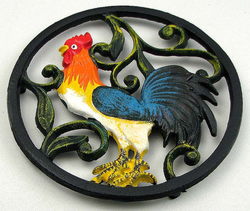 Colorful Cast Iron Rooster Trivet