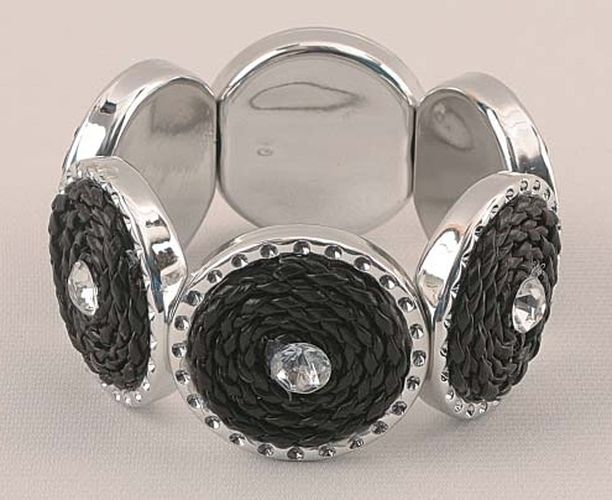 Silver & Black Tone Stretch Bracelet