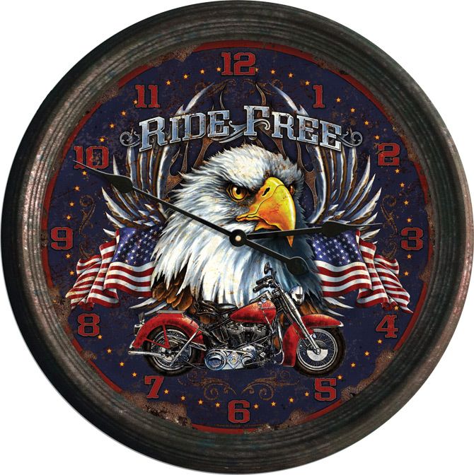 15" Ride Free Rusted Clock