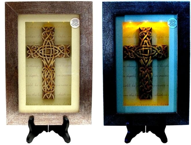 Spiritual Harvest Celtic Cross Lighted Shadow Box