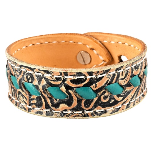 Buckstitch Bracelet, Two-Tone Floral & Turquoise - San Saba
