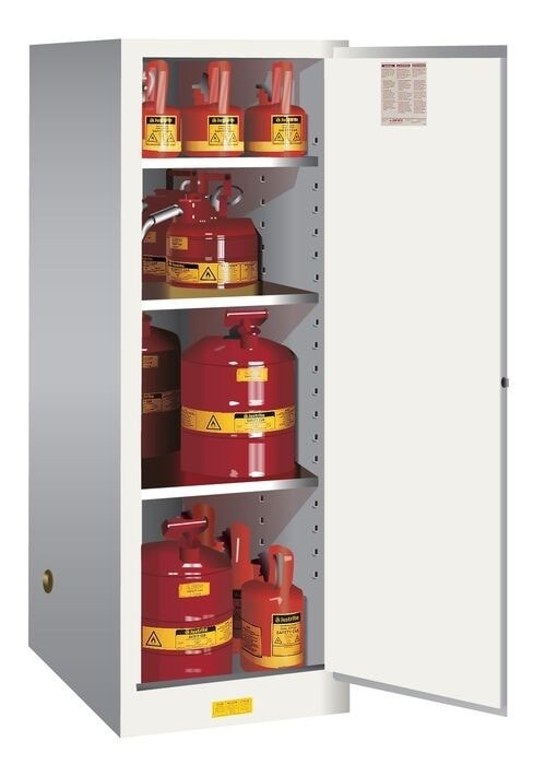54 Gallon, 3 Shelves, 1 Door, Manual Close, Flammable Cabinet, Sure-Grip® Ex Deep Slimline, White
