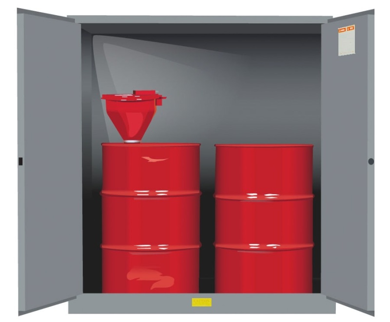 110 Gallon, 2 Drum Vertical, 1 Shelf, 2 Doors, Self Close, Flammable Cabinet With Drum Support, Sure-Grip® Ex, Gray