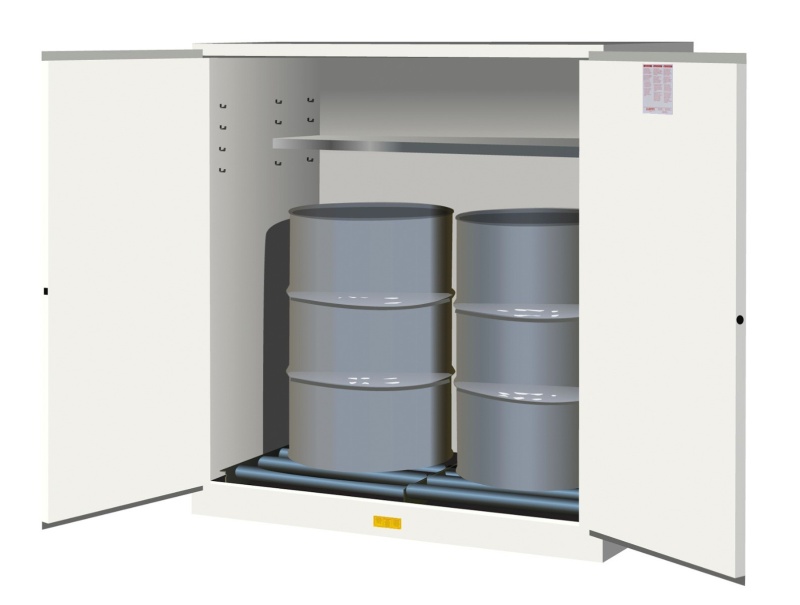 110 Gallon, 2 Drum Vertical, 1 Shelf, 2 Doors, Self Close, Flammable Cabinet With Drum Rollers, Sure-Gripâ® Ex, White