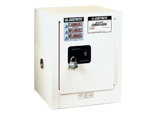 4 Gallon, 1 Shelf, 1 Door, Manual Close, Flammable Cabinet, Sure-Grip® Ex Countertop, White