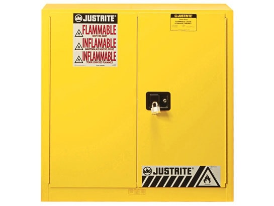 30 Gallon, 1 Shelf, 2 Doors, Manual Close, 35"H Flammable Cabinet, Sure-Grip® Ex, Yellow
