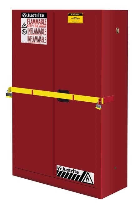 45 Gallon, 2 Shelves, 2 Doors, Manual Close, Flammable Cabinet, High Security With Steel Bar, Red