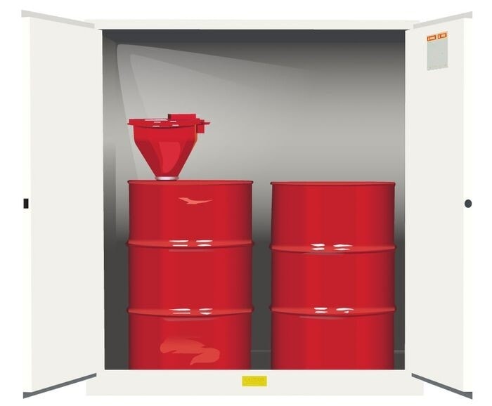 110 Gallon, 2 Drum Vertical, 1 Shelf, 2 Doors, Self Close, Flammable Cabinet With Drum Support, Sure-Grip® Ex, White