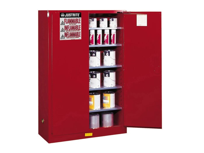 40 Gallon, 3 Shelves, 2 Doors, Self Close, Paint Safety Cabinet, Sure-Grip® Ex, Red