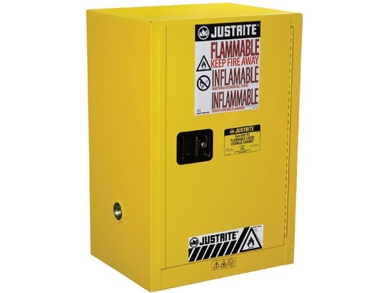 12 Gallon, 1 Shelf, 1 Door, Manual Close, Flammable Cabinet, Sure-Grip® Ex Compac, Yellow