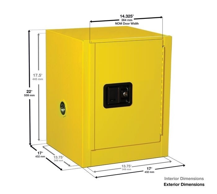 4 Gallon, 1 Shelf, 1 Door, Manual Close, Flammable Cabinet, Sure-Grip® Ex Countertop, Yellow