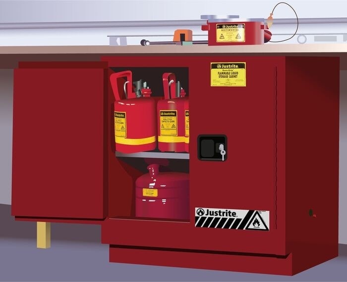 22 Gallon, 1 Shelf, 2 Doors, Manual Close, Flammable Cabinet, Sure-Grip® Ex Under Counter, Red