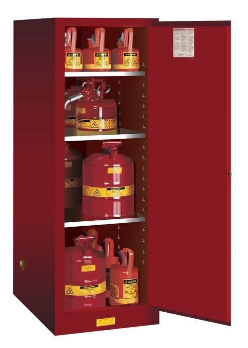 54 Gallon, 3 Shelves, 1 Door, Manual Close, Flammable Cabinet, Sure-Grip® Ex Deep Slimline, Red