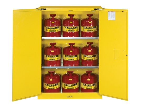 45 Gallon, 2 Door, Self-Close, 9 Can, Safety Cabinet With Cans Combo, Sure-Grip®, Yellow