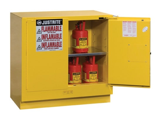 22 Gallon, 1 Shelf, 2 Doors, Self Close, Flammable Cabinet, Sure-Grip® Ex Under Counter, Yellow