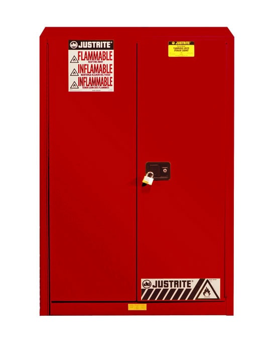 45 Gallon, 2 Shelves, 2 Doors, Manual Close, Flammable Cabinet, Sure-Grip® Ex, Red