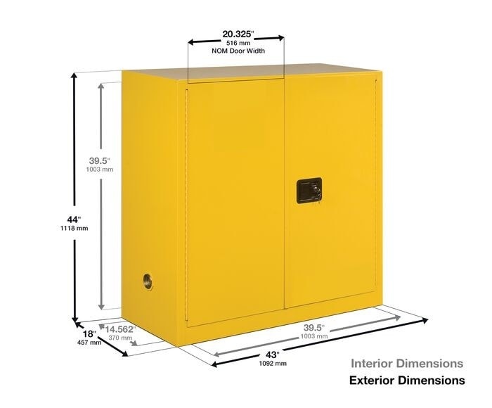 40 Gallon, 3 Shelves, 1 Bi-Fold Self-Close Door, Paint Safety Cabinet, Sure-Grip® Ex, Yellow