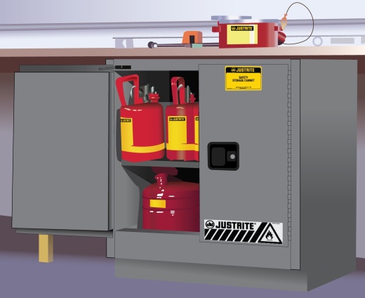 22 Gallon, 1 Shelf, 2 Doors, Manual Close, Flammable Cabinet, Sure-Grip Ex Under Counter, Gray