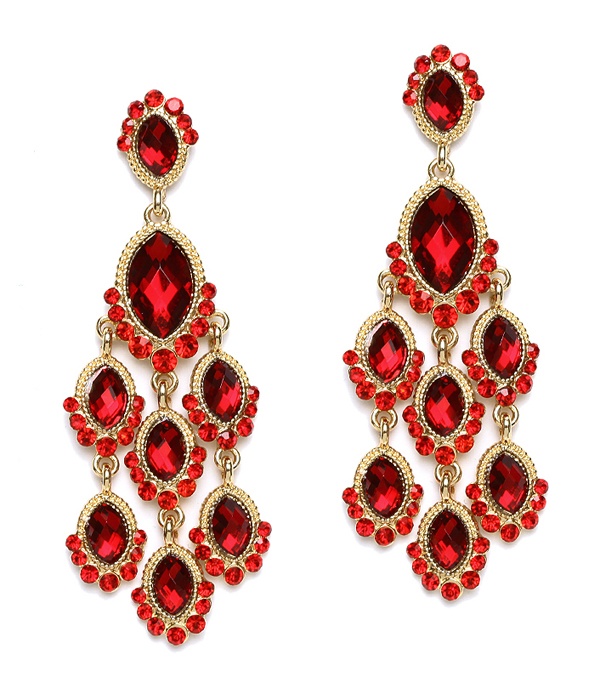 Facet Glass And Crystal Link Drop Chandelier Earring