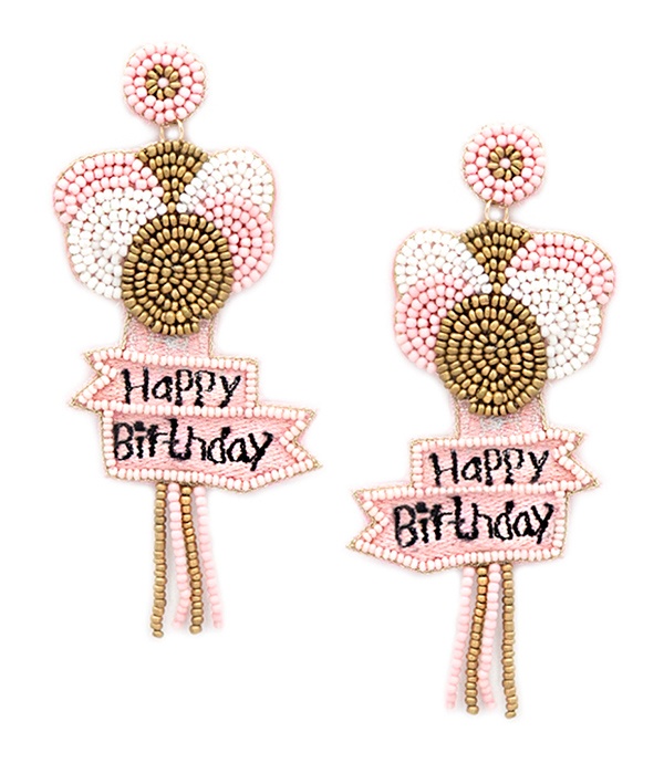 Handmade Multi Seedbead Balloon Earring - Happy Birthday
