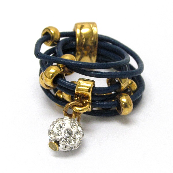 Crystal Fireball And Leatherette Wrap Band Ring