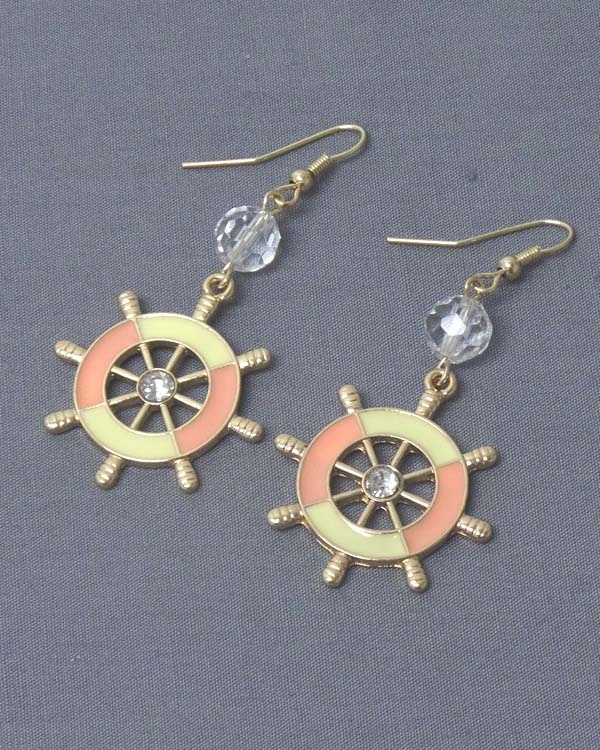 Crystal Center And Epoxy Wheel Drop Earring