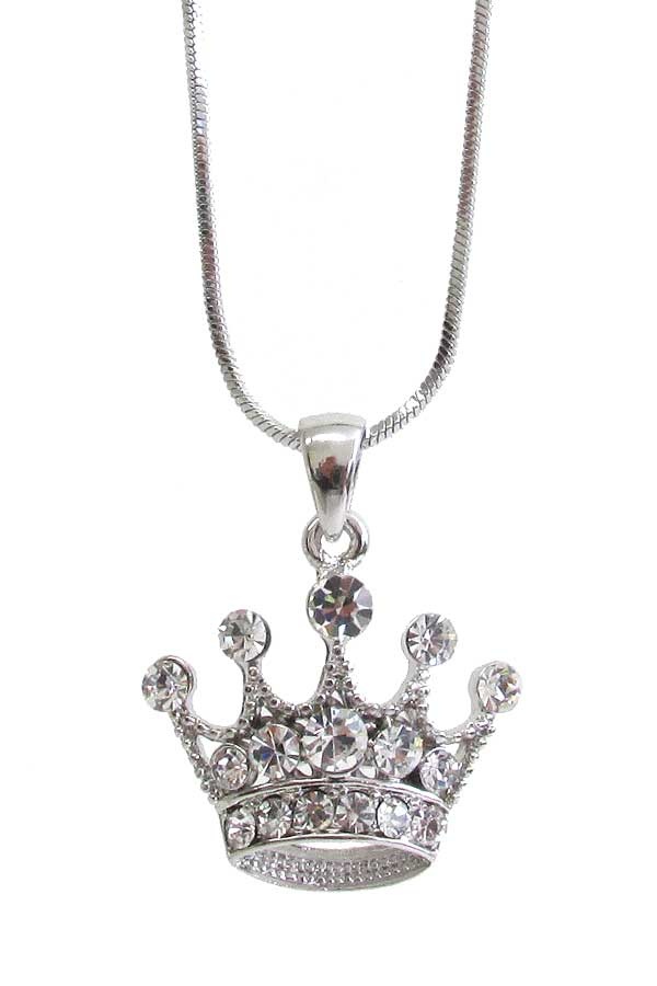Whitegold Plating Crown Pendant Necklace
