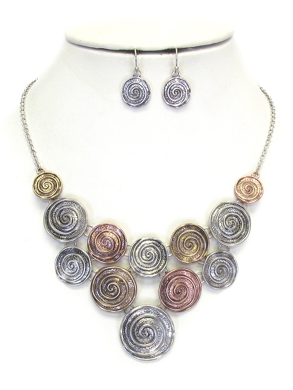 Multi Swirl Disc Bib Style Necklace Set