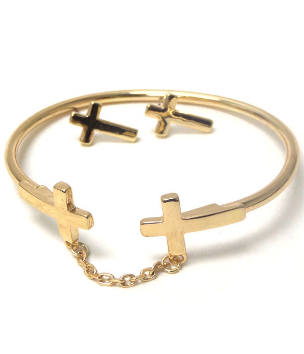 Double Cross Chain Link Bangle Bracelet And Earring Set