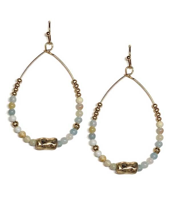 Multi Semi Precious Stone Wire Teardrop Earring