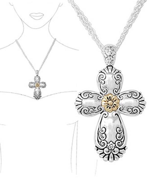 Religious Inspiration Utensil Spoon Texture Pendant Necklace - Cross