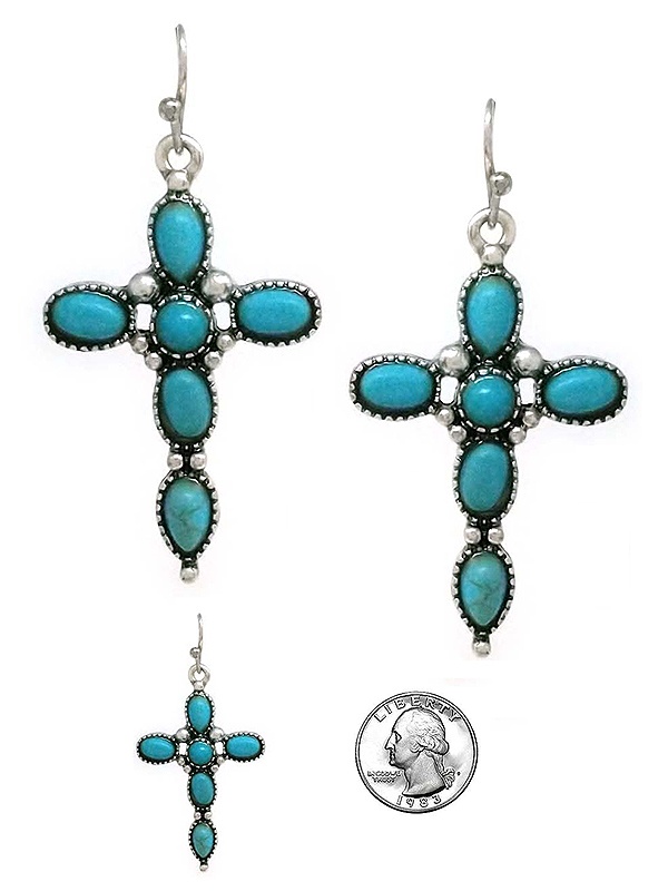 Western Theme Turquoise Cross Earring