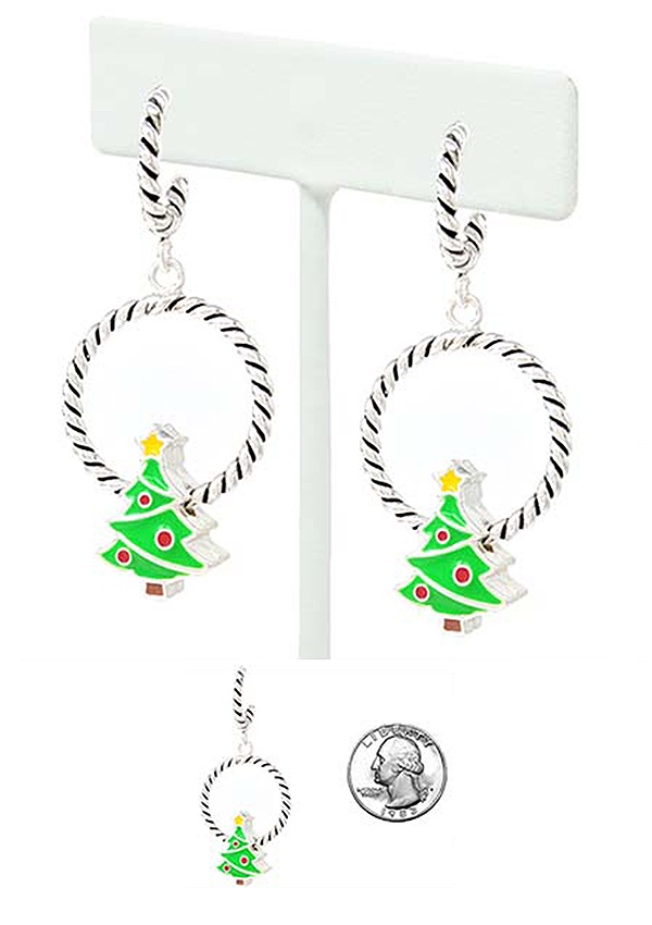 Christmas Theme Rope Hoop Earring - Tree