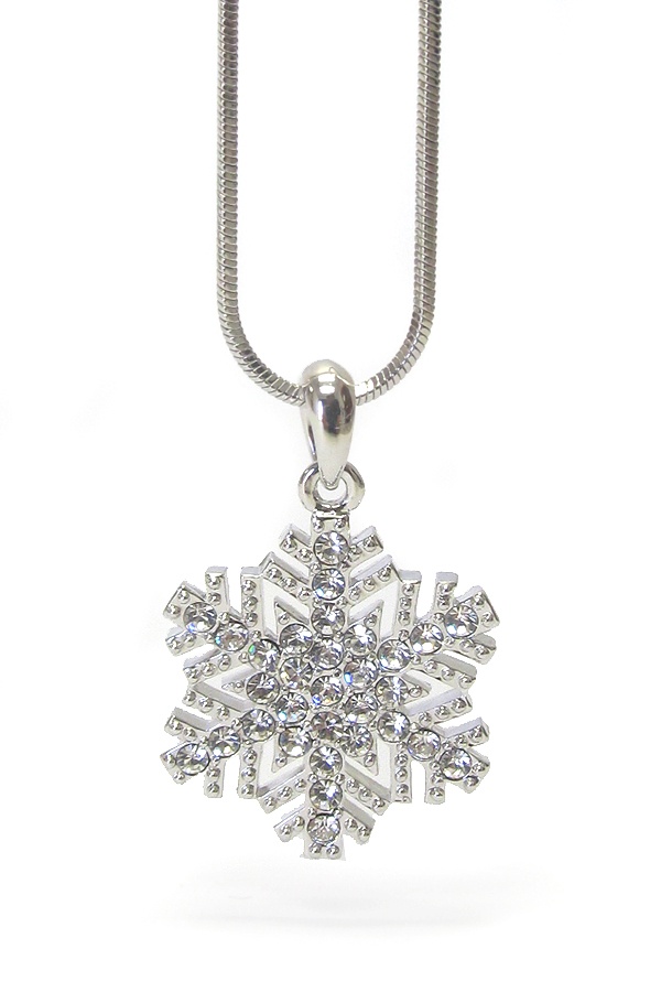 Whitegold Plating Crystal Snowflake Pendant Necklace
