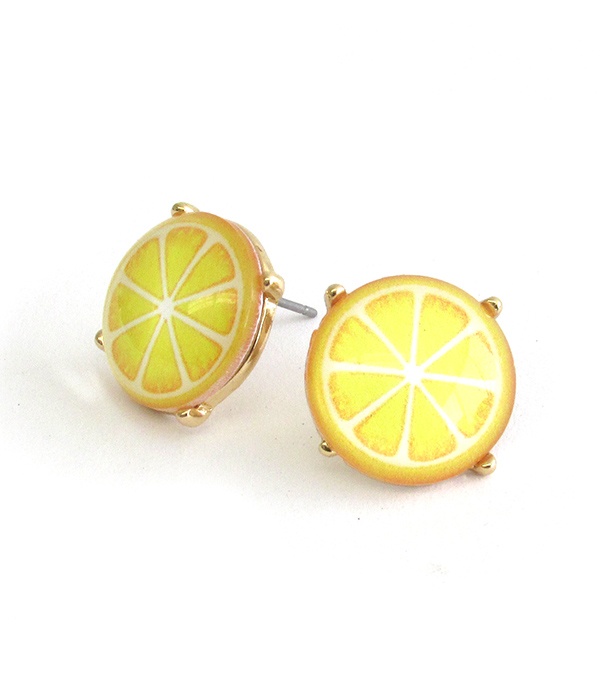 Fruit Theme Cabochon Stud Earring - Lemon