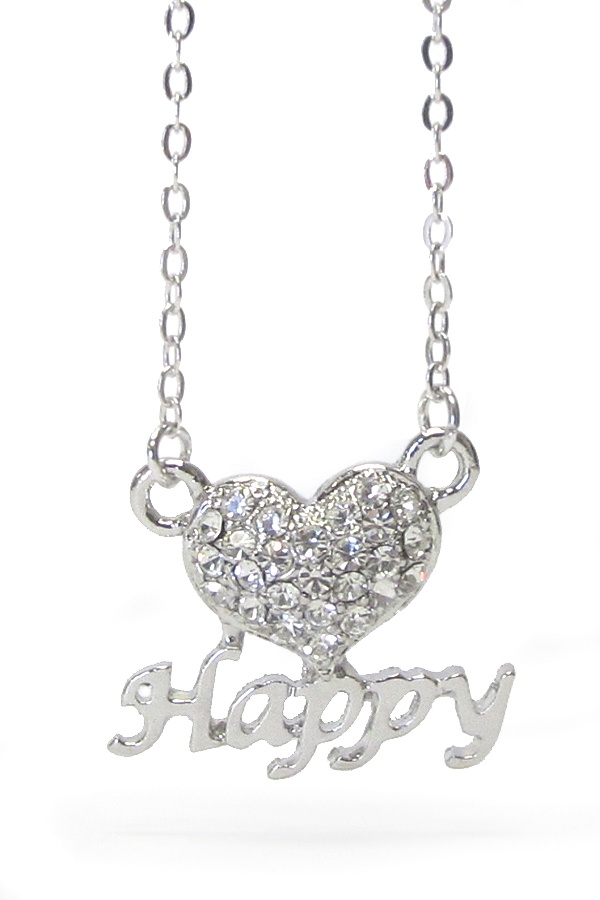 Whitegold Plating Crystal Happy Heart Pendant Necklace