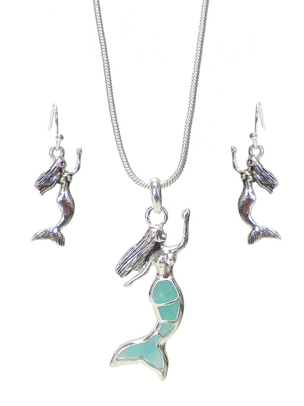 Sealife Theme Opal Pendant Necklace Set - Mermaid