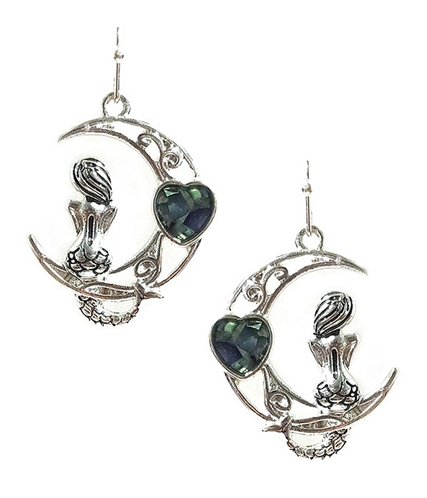 Sealife Theme Moon And Mermaid Earring